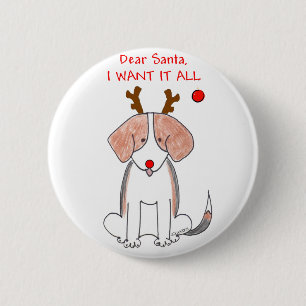 Beagle Dear Santa 6 Cm Round Badge