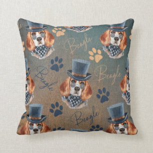 Beagle Dog and Paw Prints Steampunk Style, Cushion