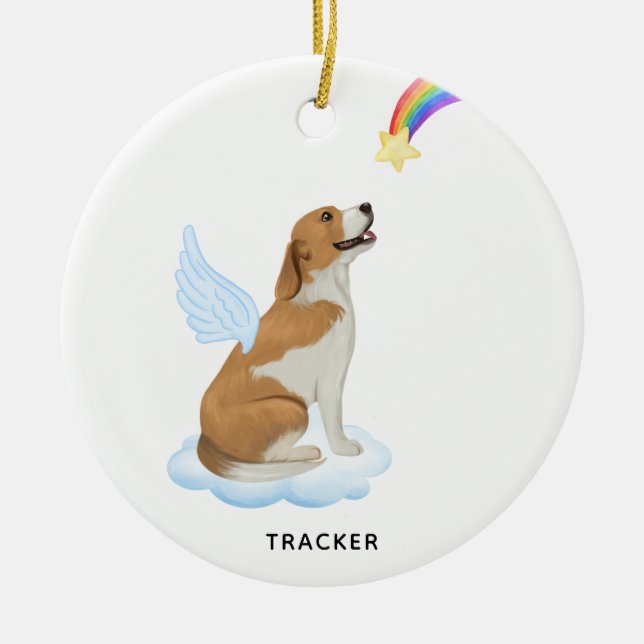 Beagle Dog Angel Wings Personalised Pet Memorial Ceramic Ornament (Front)