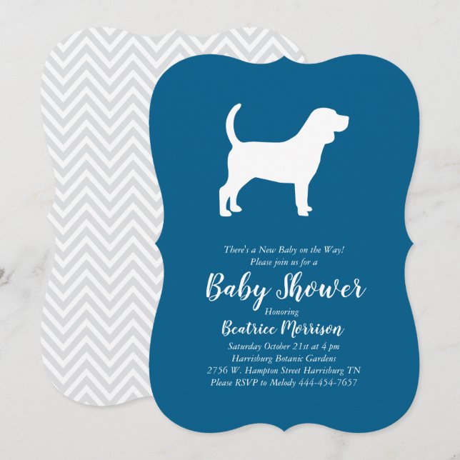 Beagle Dog Baby Shower Blue Boy Invitation (Front/Back)