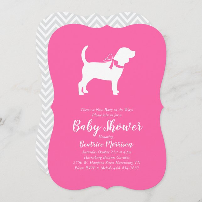 Beagle Dog Baby Shower Girl Pink Invitation (Front/Back)