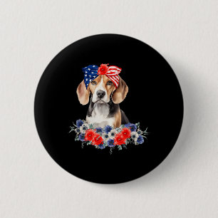 Beagle Dog Bandanna American Flag 4th Of July 6 Cm Round Badge