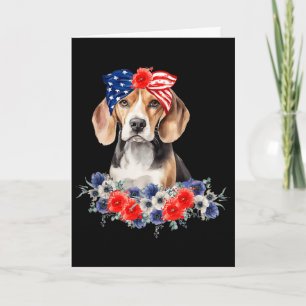 Beagle Dog Bandanna American Flag 4th Of July Card
