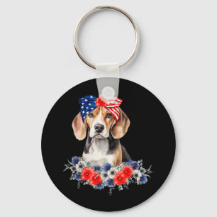 Beagle Dog Bandanna American Flag 4th Of July  Key Ring