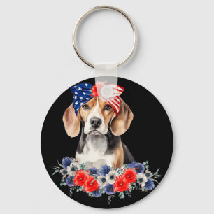 Beagle Dog Bandanna American Flag 4th Of July Key Ring