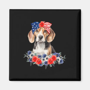 Beagle Dog Bandanna American Flag 4th Of July  Magnet