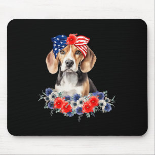 Beagle Dog Bandanna American Flag 4th Of July  Mouse Pad