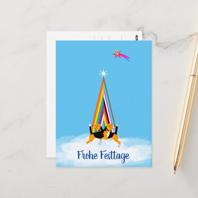 Beagle dog blChristmas Postcard (Front/Back In Situ)