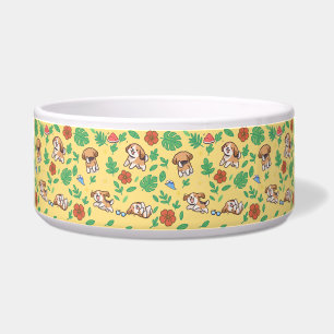 Beagle Dog Bowl Summer Pastel Floral Pet Feeding