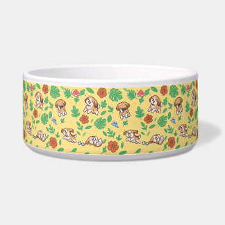 Beagle Dog Bowl Summer Pastel Floral Pet Feeding