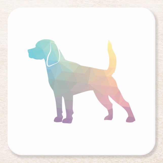 Beagle Dog Breed Geo Silhouette Pastel Square Paper Coaster (Front)