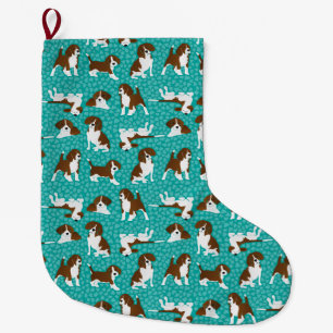 Beagle dog breed - turquoise large christmas stocking