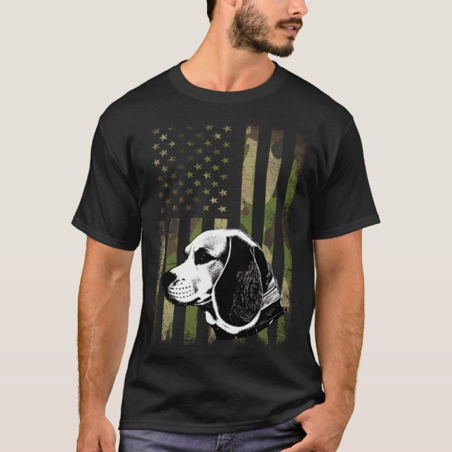 Beagle Dog Camouflage American Flag Vintage T-Shirt (Front)