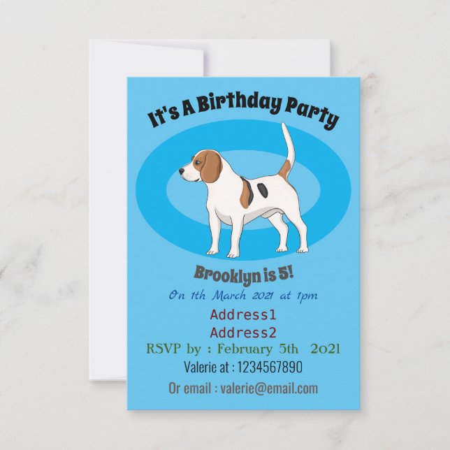 Beagle dog cartoon illustration  invitation (Front)