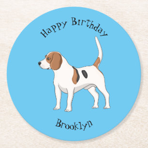 Beagle dog cartoon illustration round paper coaster