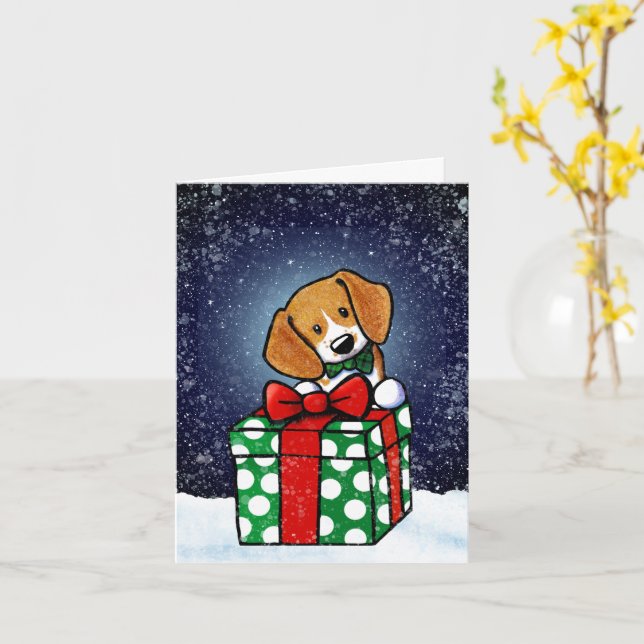 Beagle Dog Christmas Card (Yellow Flower)