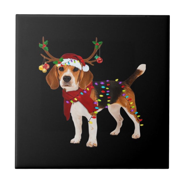 beagle dog christmas Classic T-Shirt Ceramic Tile (Front)