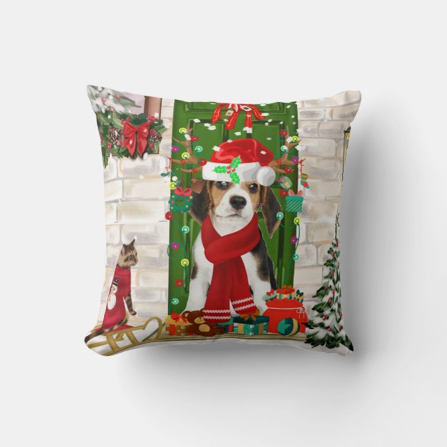 Beagle Dog Christmas  Cushion (Front)