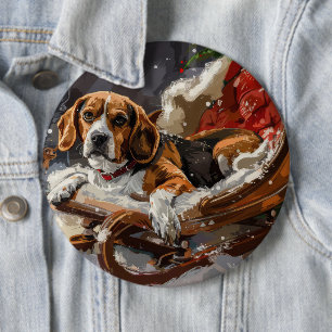Beagle Dog Christmas Festive 6 Cm Round Badge