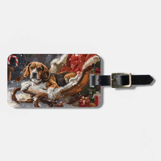 Beagle Dog Christmas Festive Luggage Tag (Front Horizontal)