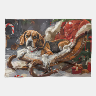 Beagle Dog Christmas Festive Tea Towel