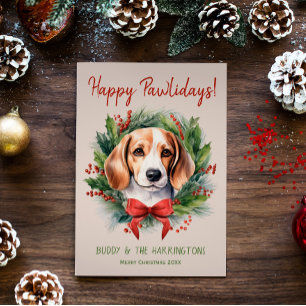 Beagle Dog Christmas Happy Pawlidays Howlidays Holiday Card