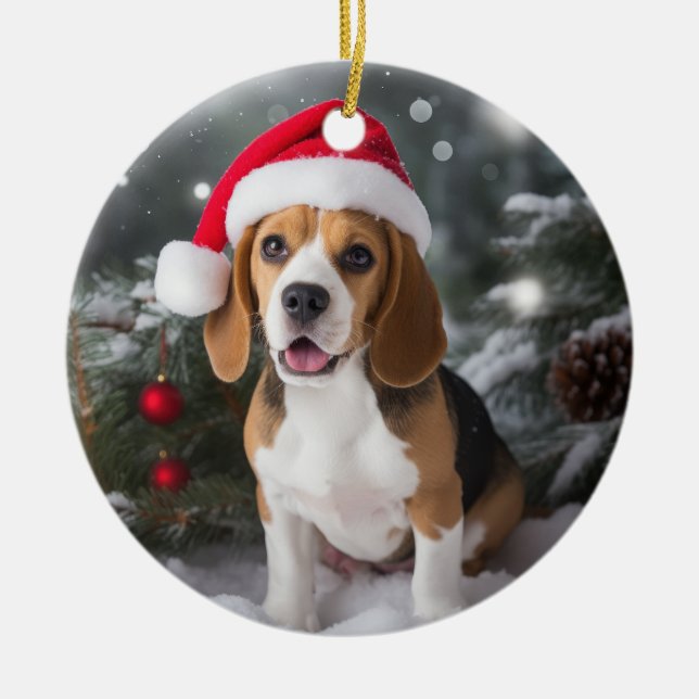 Beagle Dog Christmas Keepsake  Ceramic Ornament (Front)