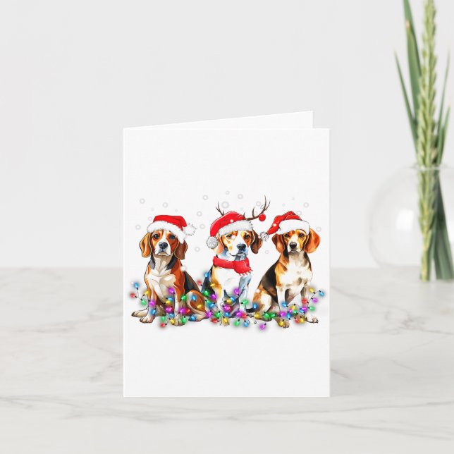 Beagle Dog Christmas Lights Cute Pet Matching Fami Card (Front)
