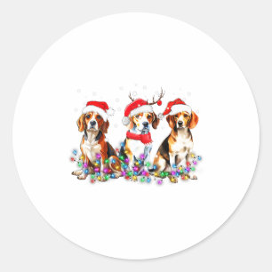 Beagle Dog Christmas Lights Cute Pet Matching Fami Classic Round Sticker