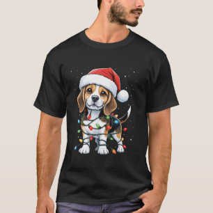 Beagle Dog Christmas Lights Santa Hat Xmas Snow T-Shirt