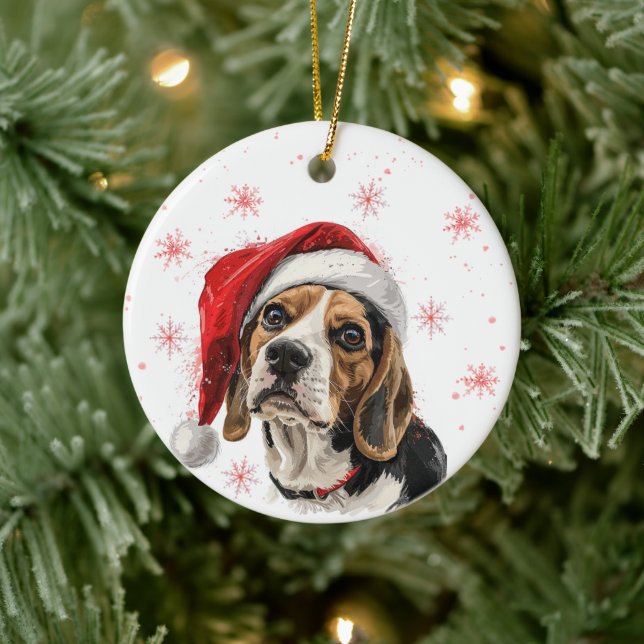 Beagle Dog Christmas Personalized Ceramic Ornament (Tree)