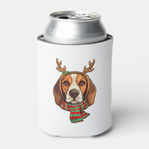 Beagle Dog Christmas Reindeer Santa Hat Funny Xmas Can Cooler