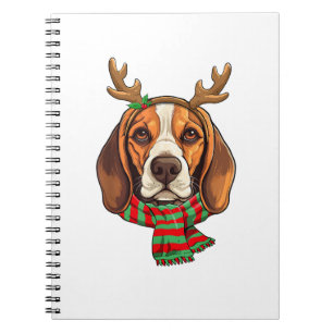 Beagle Dog Christmas Reindeer Santa Hat Funny Xmas Notebook
