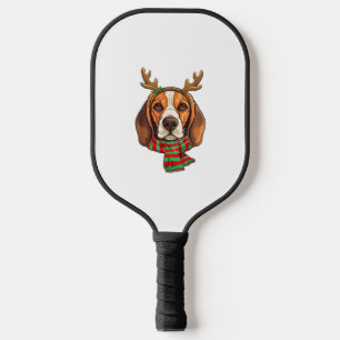 Beagle Dog Christmas Reindeer Santa Hat Funny Xmas Pickleball Paddle