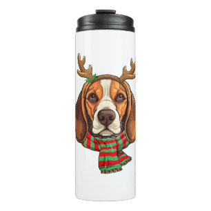 Beagle Dog Christmas Reindeer Santa Hat Funny Xmas Thermal Tumbler