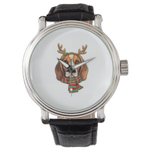 Beagle Dog Christmas Reindeer Santa Hat Funny Xmas Watch