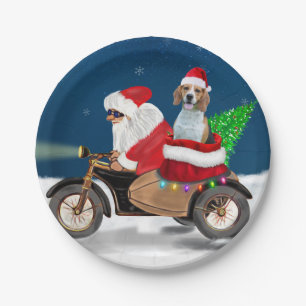 Beagle Dog Christmas Santa Claus  Paper Plate