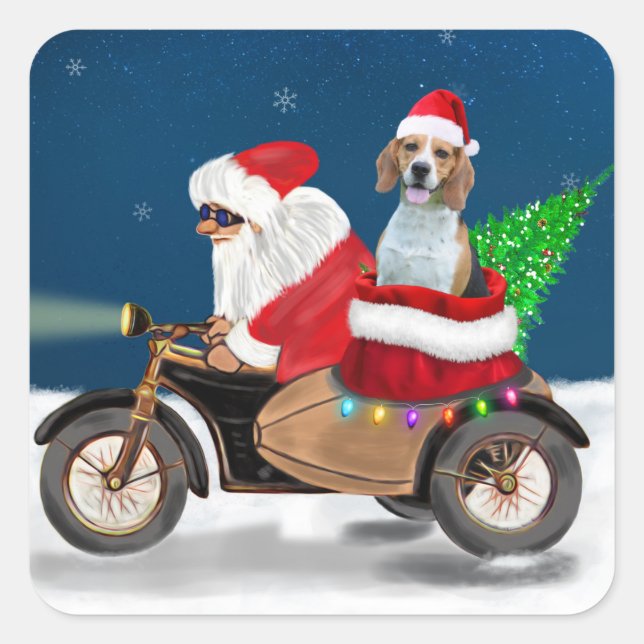Beagle Dog Christmas Santa Claus  Square Sticker (Front)