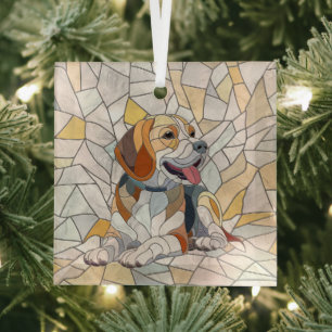 Beagle dog - Colourful Mosaic art Glass Tree Decoration