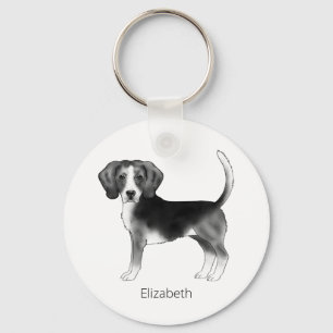 Beagle Dog Design In Black And White With Name Key Ring