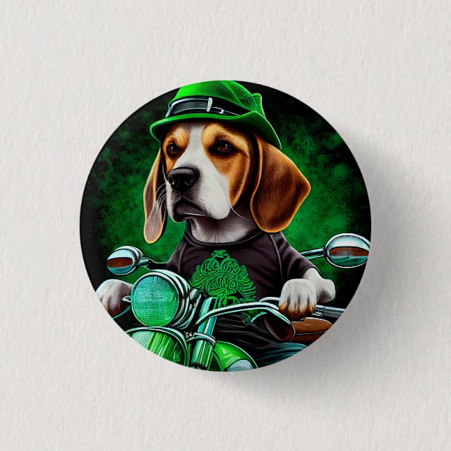 Beagle Dog driving bike St. Patrick's Day 3 Cm Round Badge (Front)