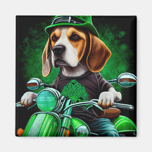 Beagle Dog driving bike St. Patrick's Day Magnet