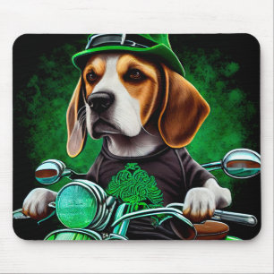 Beagle Dog driving bike St. Patrick's Day Mouse Pad