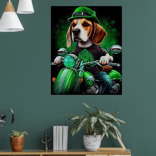 Beagle Dog driving bike St. Patrick's Day Poster