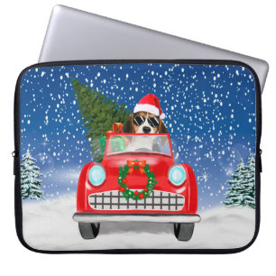 Beagle Dog Driving Car In Snow Christmas Laptop Sleeve
