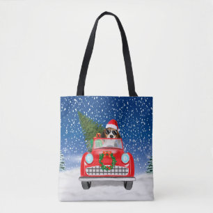 Beagle Dog Driving Car In Snow Christmas Tote Bag