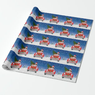 Beagle Dog Driving Car In Snow Christmas  Wrapping Paper