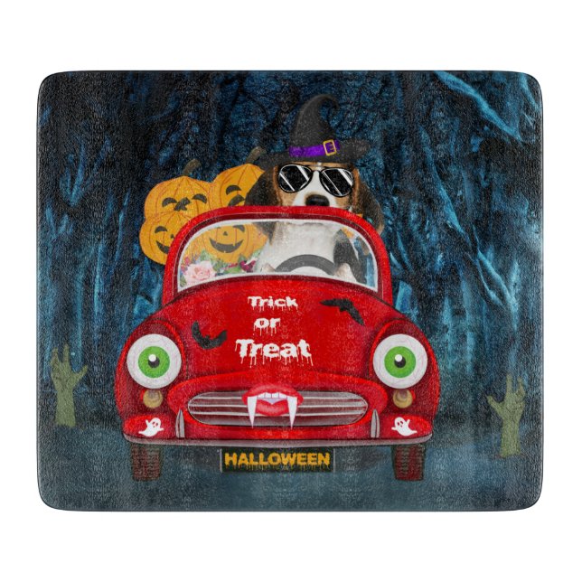 Beagle Dog Driving Car Scary Halloween Cutting Board (Front)