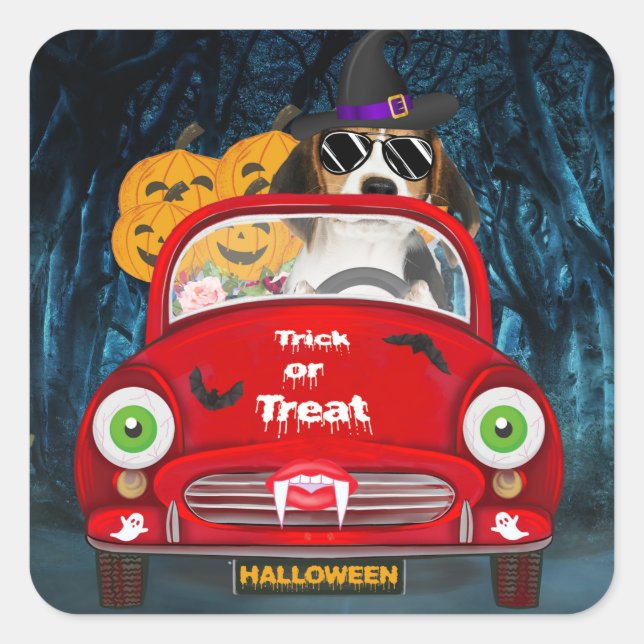 Beagle Dog Driving Car Scary  Square Sticker (Front)
