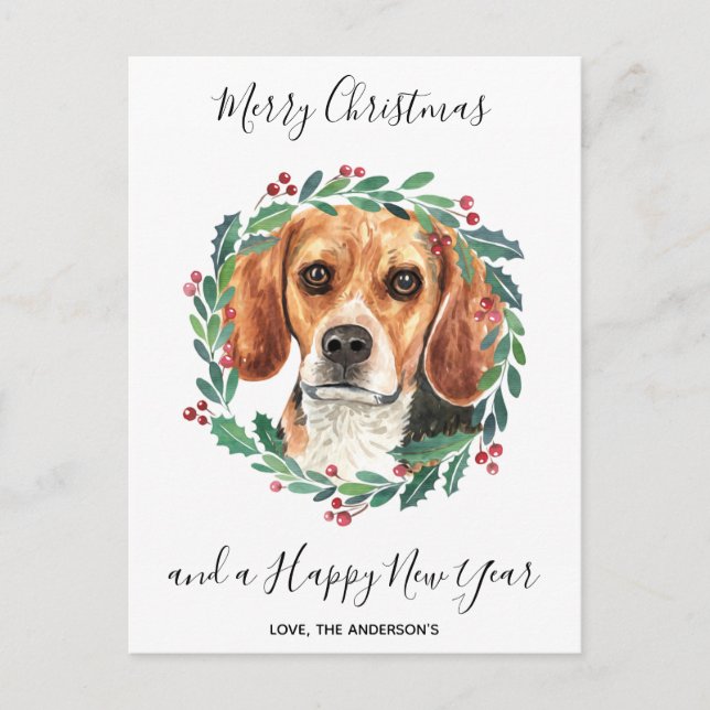 Beagle Dog Elegant Merry Christmas Holiday Postcard (Front)